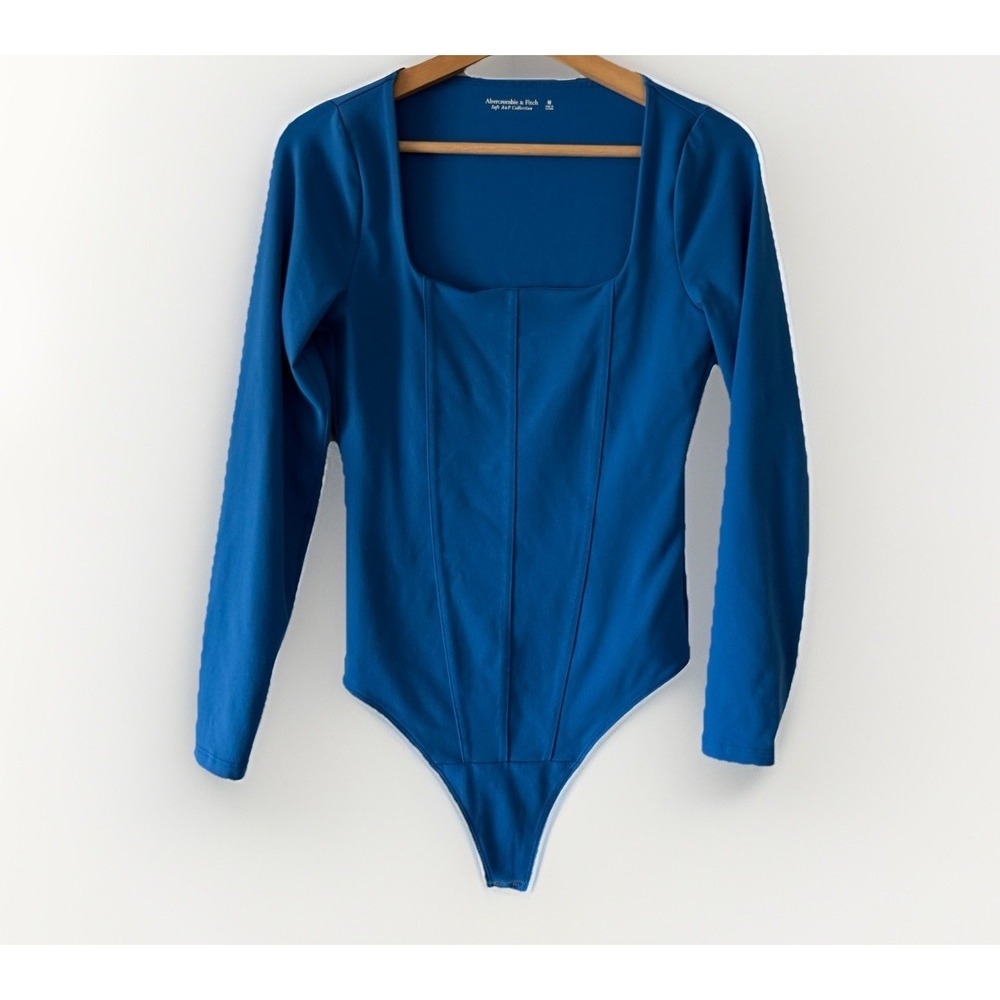 Abercrombie & Fitch Women's M Blue Long Sleeve Bodysuit Soft A&F Square Neckline